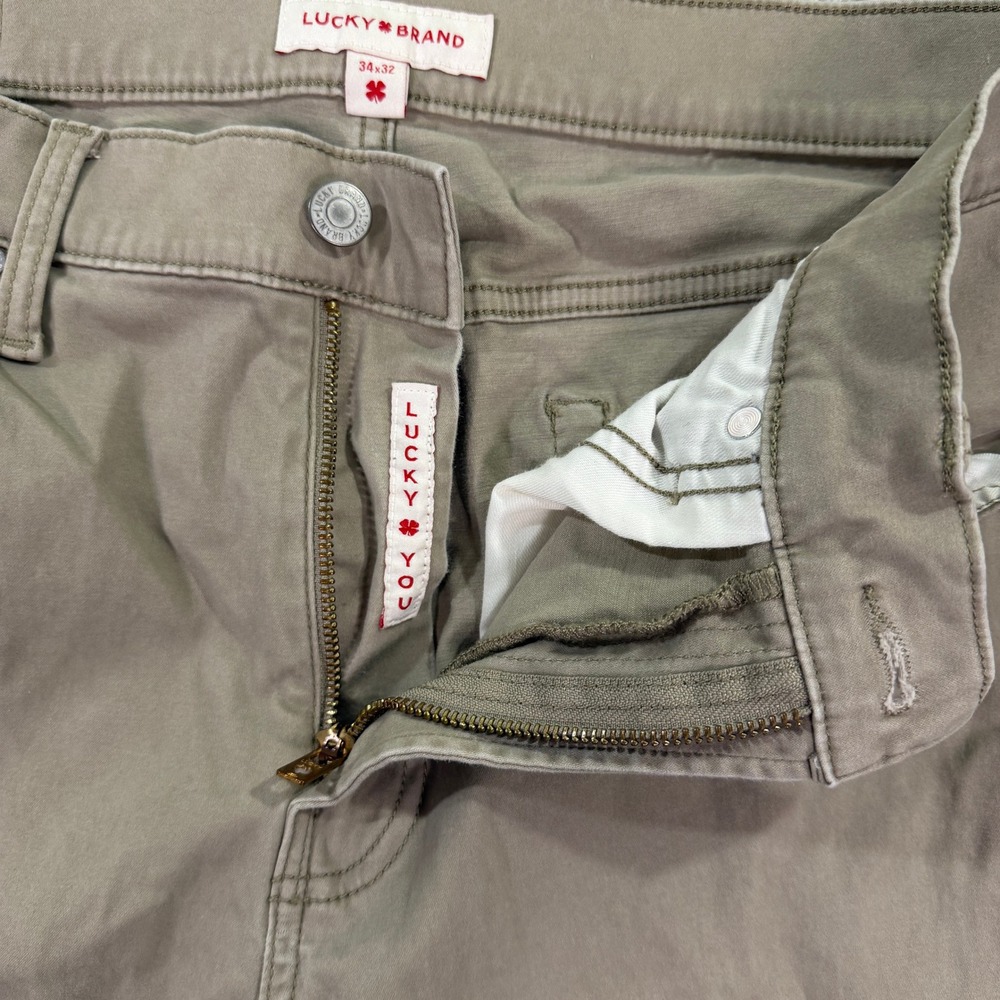 Lucky Brand Mens 34x32 121 Slim Straight Pants Beige Khaki Cotton Stretch Casual - Picture 6 of 14